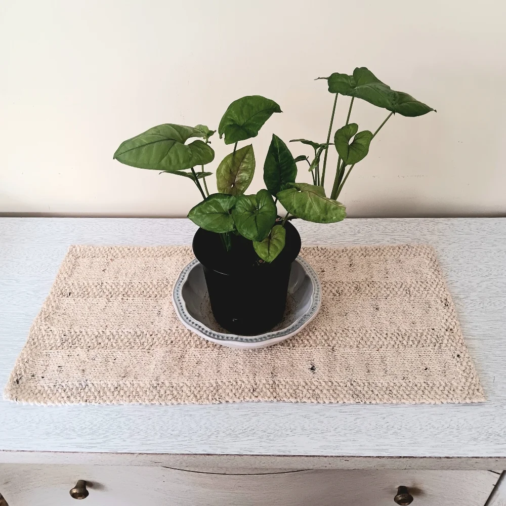 Handmade Handknit Oatmeal Textured Stripe Cotton Blend Short Table Runner